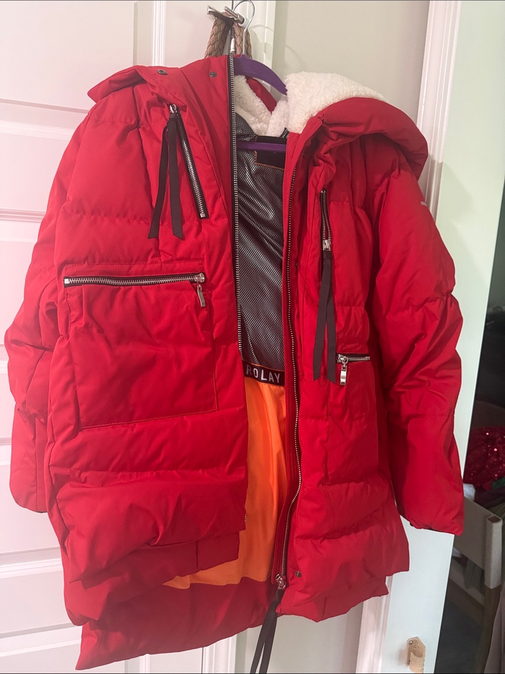 Red Ski Puffer Jacket with Sherpa Hood